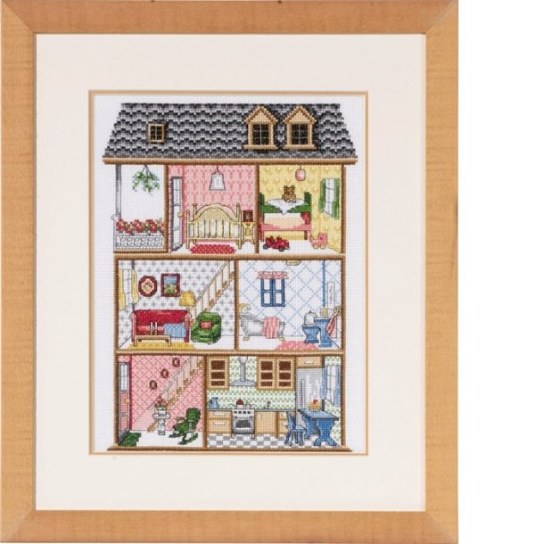 Broderi (billede) med hjt dukkehus  - 92-7434