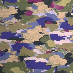 Chiffon viskose med camouflageprint i lilla, beige og grgrn - pr. 0,25 meter