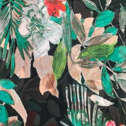 Creppet viskose chiffon med maleriske blade og blomster - pr. 0,25 meter