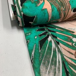 Creppet viskose chiffon med maleriske blade og blomster - pr. 0,25 meter