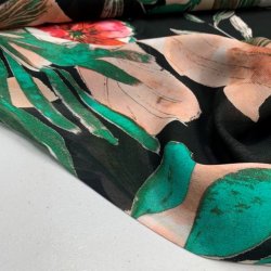 Creppet viskose chiffon med maleriske blade og blomster - pr. 0,25 meter