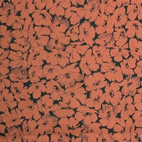 Digital printet bomuldsl�rred i sort med blomster i terrakotta - pr. 0,25 meter