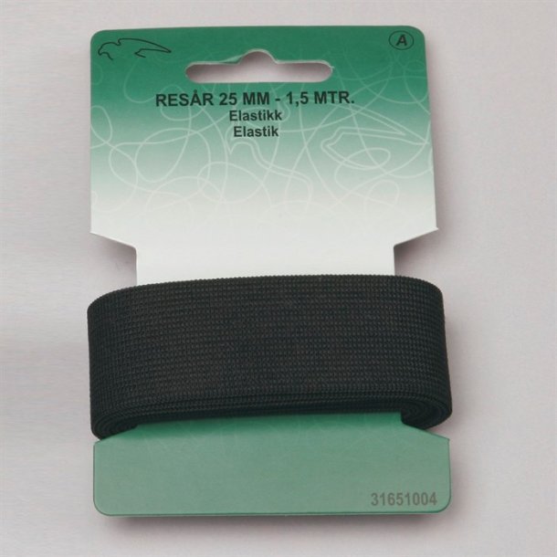 Elastik i hvid eller sort - 10, 14, 18, 25 eller 30 mm bred