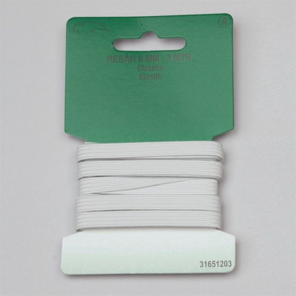 Elastik i hvid eller sort - 6 mm bred
