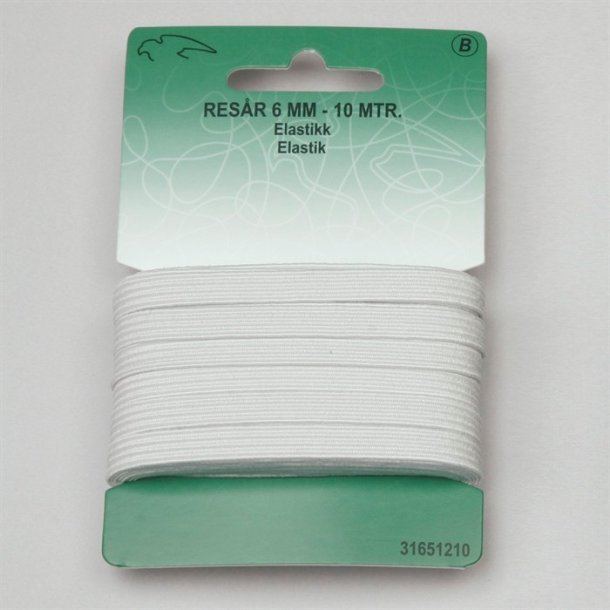 Elastik i hvid eller sort - 6 mm bred