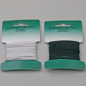 Elastik i hvid eller sort - rund i 1,5 mm tykkelse