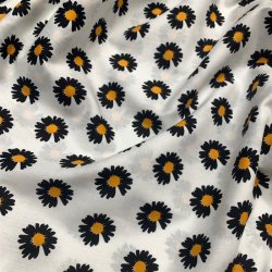 Fin bomuldslrred i hvid med marguerit blomster - pr. 0,25 meter