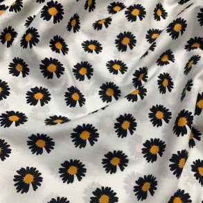 Fin bomuldslrred i hvid med marguerit blomster - pr. 0,25 meter