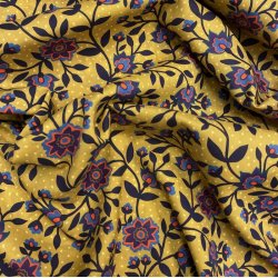 Liberty i gul med bl blomster og lyse prikker - pr. 0,25 meter 