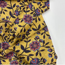 Liberty i gul med bl blomster og lyse prikker - pr. 0,25 meter 