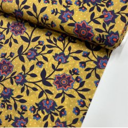 Liberty i gul med bl blomster og lyse prikker - pr. 0,25 meter 
