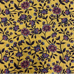 Liberty i gul med bl blomster og lyse prikker - pr. 0,25 meter 