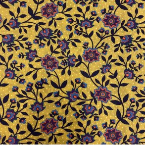 Liberty i gul med bl blomster og lyse prikker - pr. 0,25 meter 