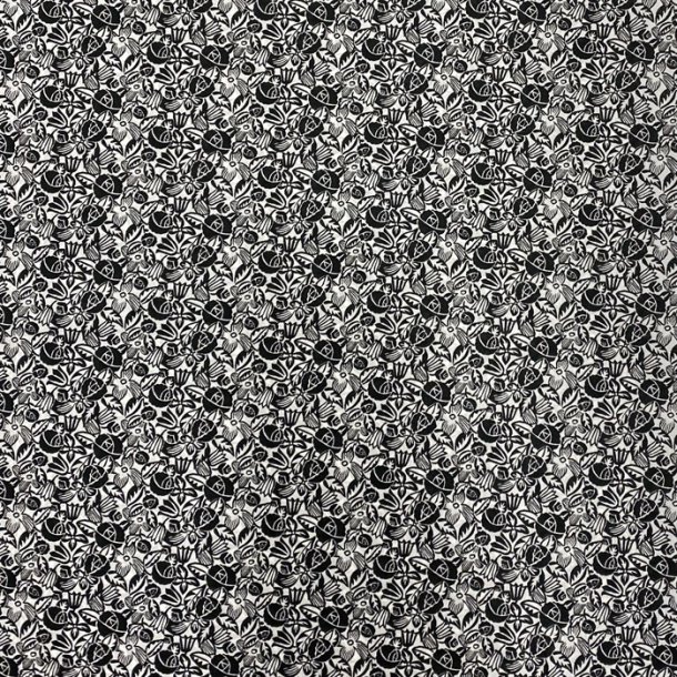 Liberty bomuldspoplin 'Full Bloom' i sort og hvid - pr. 0,25 meter. 