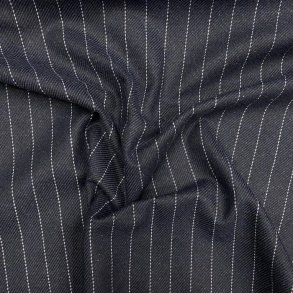 Stribet uld med polyester i bl - pr. 0,25 meter 