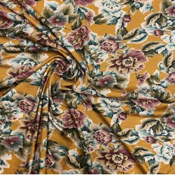 Italiensk viskosejersey i gul med blomster - pr. 0,25 meter