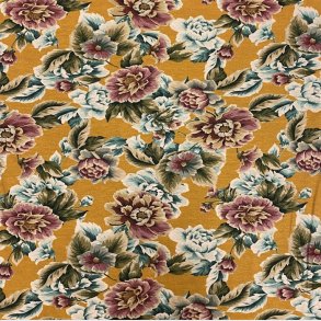 Italiensk viskosejersey i gul med blomster - pr. 0,25 meter