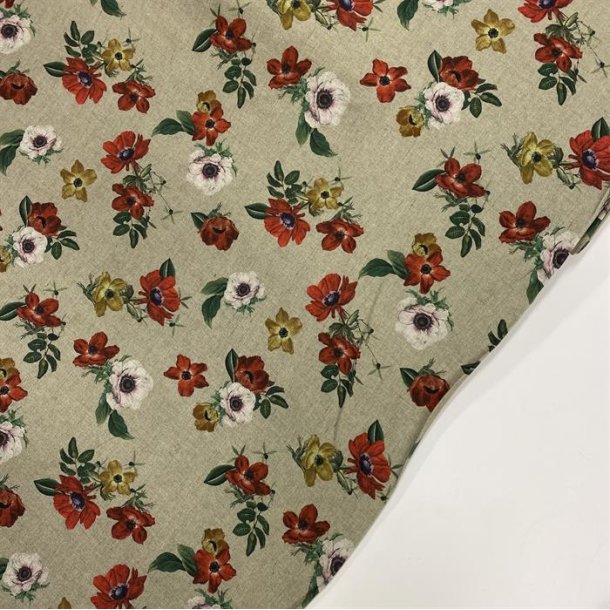 Italiensk viskose med rde og gule blomster - pr. 0,25 meter