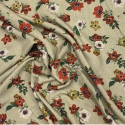 Italiensk viskose med rde og gule blomster - pr. 0,25 meter