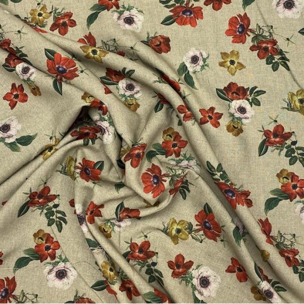Italiensk viskose med rde og gule blomster - pr. 0,25 meter