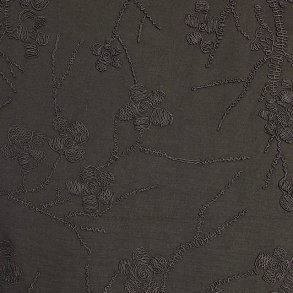 Jersey - koksgr med broderede blomster - pr. 0,25 meter