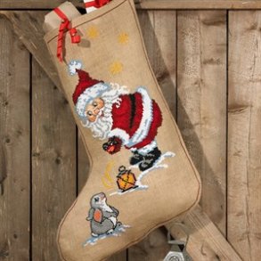 Julesok med julemand og lille kanin 60x84cm - pr. stk.