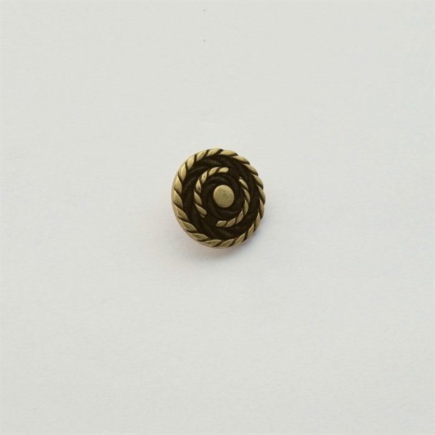 Guld- og sortfarvet knap i plast med runde snoningsmnstre, 15 og 22 mm