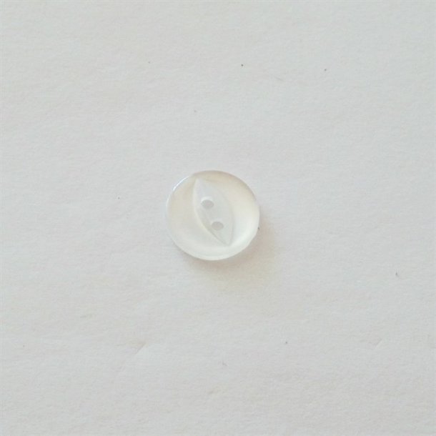 Rund hvid knap i transparent plast, 15 mm