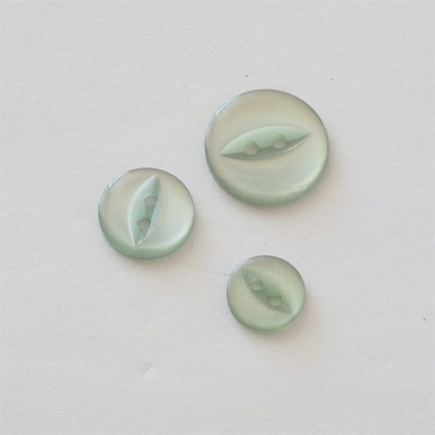 Rund lysegrn knap i transparent plast, 11, 15 og 19 mm