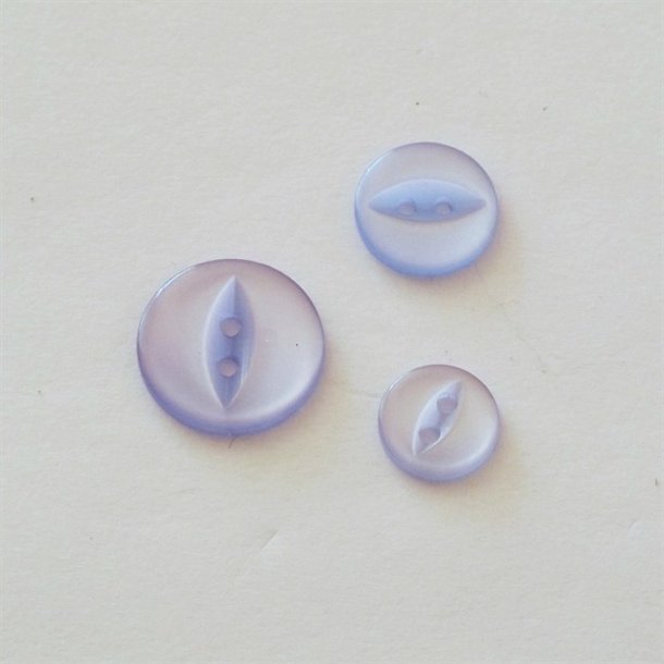 Rund lysebl knap i transparent plast, 11, 15 og 19 mm