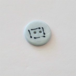 Glasknap i isbl� farve med m�rk dekoration, 23 mm