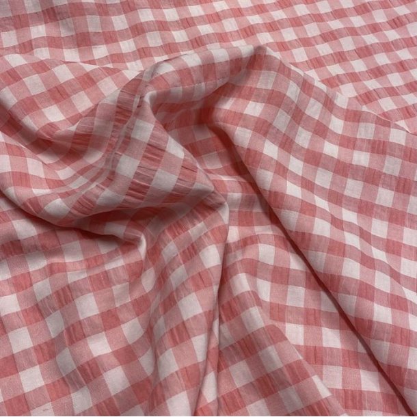 Seersucker viskose med kkkentern i lyserd - pr. 0,25 meter 