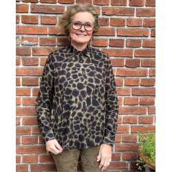 Let, tynd bomuld med leopardprint p vissengrn bund - pr. 0,25 meter
