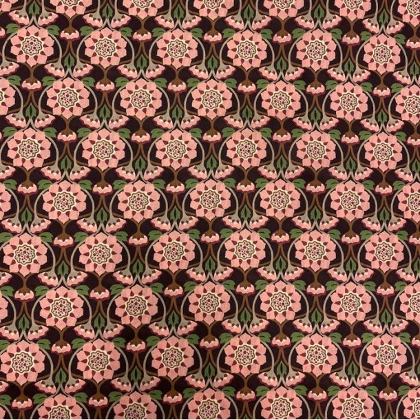 Liberty bomuld i brun med geometriske rosa blomster - pr. 0,25 meter 