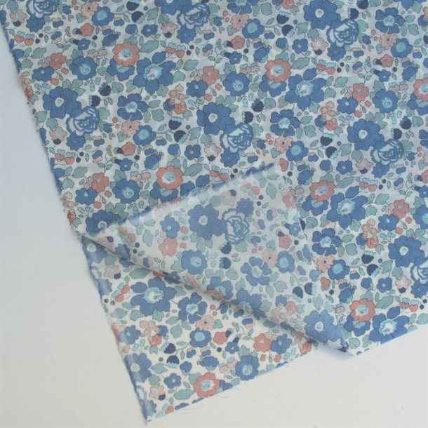 Liberty bomuld Betsy Tana Lawn, bl med farvede blomster - Pr. 0,25 meter.