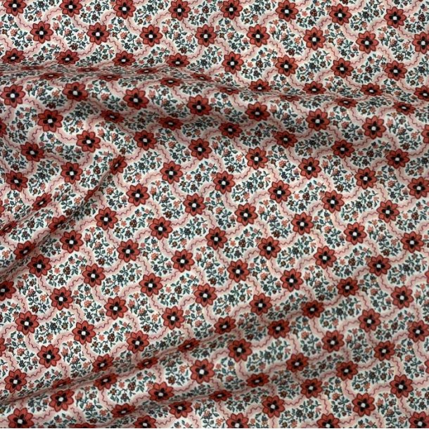 Liberty bomuld med et net af rde blomster - pr. 0,25 meter 