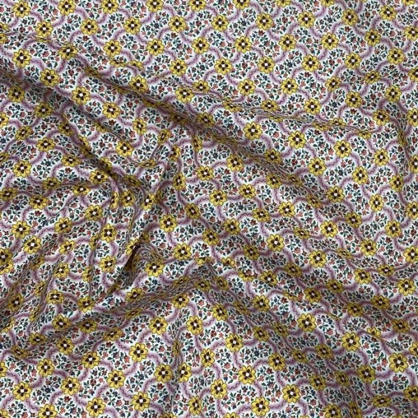 Liberty bomuld med et net af gule blomster - pr. 0,25 meter 