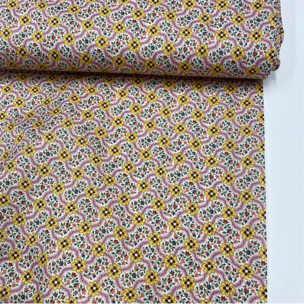 Liberty bomuld med et net af gule blomster - pr. 0,25 meter 