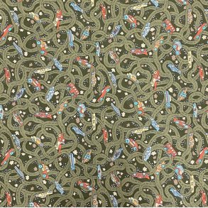 Liberty bomuld i grn med veje og biler - pr. 0,25 meter 