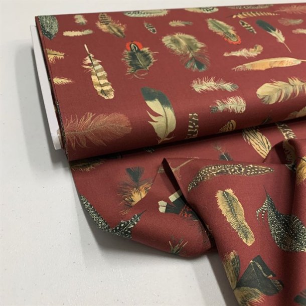 Liberty bomuld i bordeaux med fjer, 02136 B - pr. 0,25 meter 