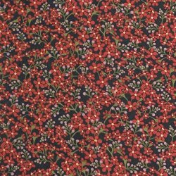 Liberty bomuld I sort med r�de blomster, 2121 B - pr. 0,25 meter