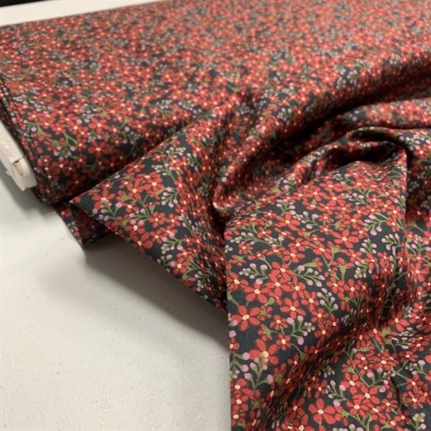 Liberty bomuld I sort med r�de blomster, 2121 B - pr. 0,25 meter