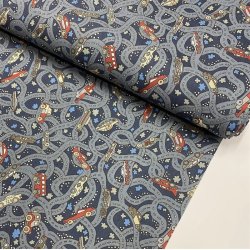 Liberty bomuld i bl med veje og biler - pr. 0,25 meter 