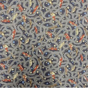 Liberty bomuld i bl med veje og biler - pr. 0,25 meter 