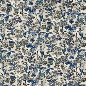 Liberty bomuld med tegnede blomster og bl blade - pr. 0,25 meter 
