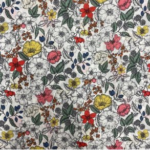 Liberty bomuld med tegnede blomster i klare farver - pr. 0,25 meter 