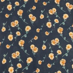 Liberty bomuldslrred i mrkebl med gule blomster - pr. 0,25 meter