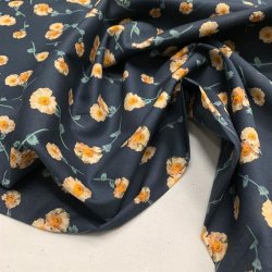 Liberty bomuldslrred i mrkebl med gule blomster - pr. 0,25 meter