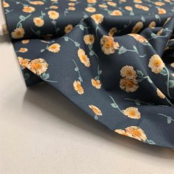 Liberty bomuldslrred i mrkebl med gule blomster - pr. 0,25 meter