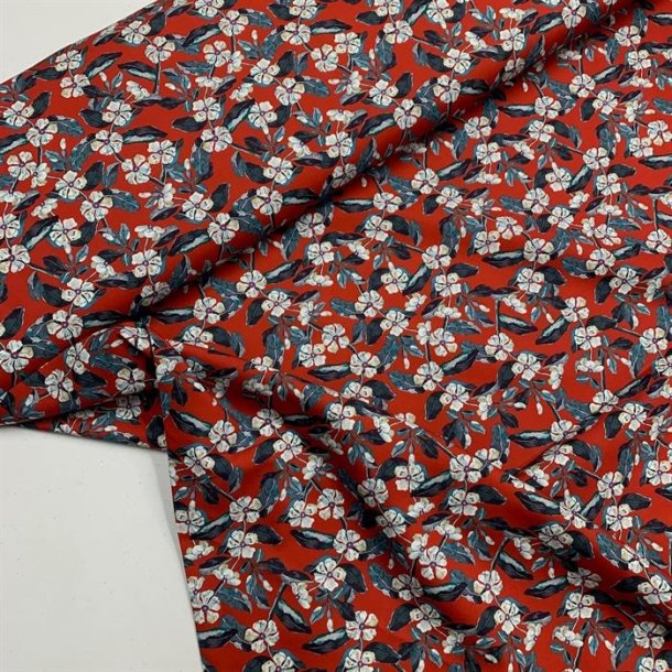 Liberty bomuldspoplin i stvet mrkerd med blomster, 02114 B - pr. 0,25 meter